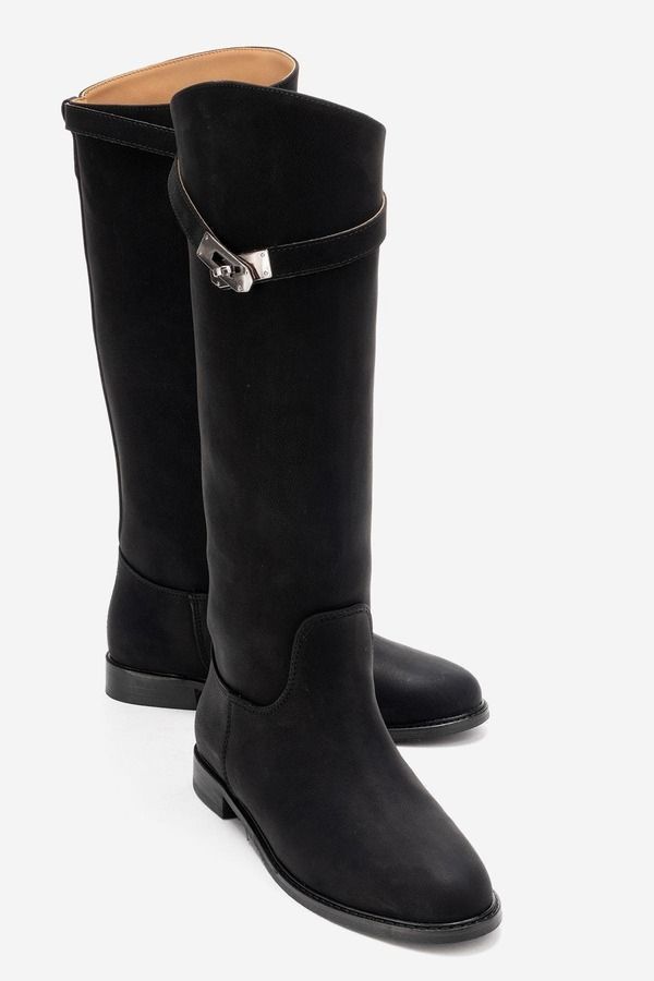 プロローグシューズ レディース ブーツ・レインブーツ Prologue Shoes Yoko Knee High Boot Black Nubuck Faux Leather ブラック