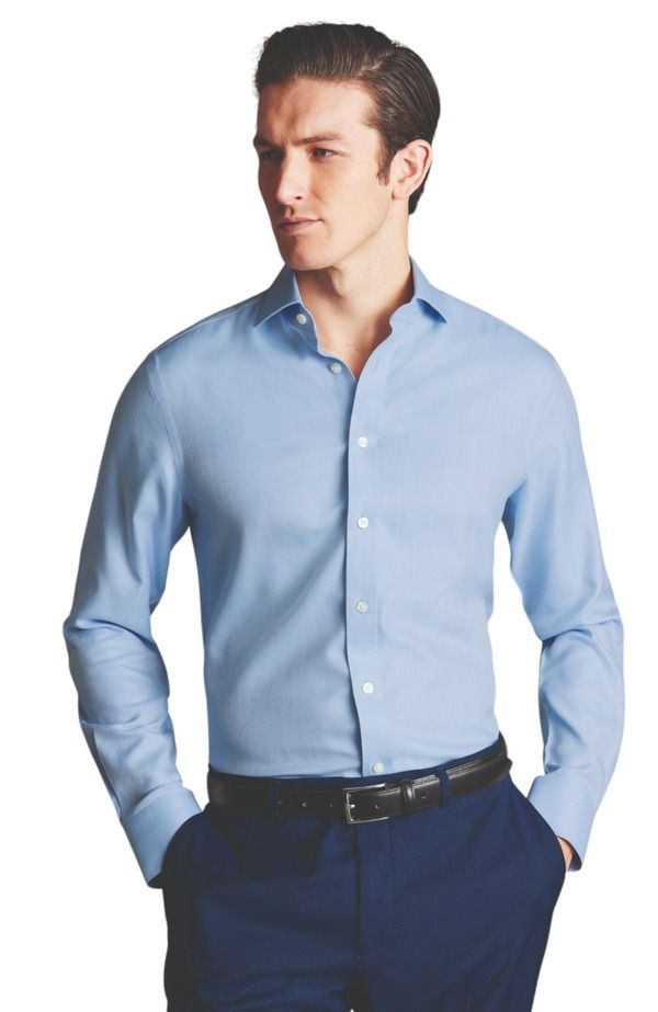 チャールズティリット メンズ トップス シャツ Charles Tyrwhitt Cutaway Collar NonIron Herringbone Shirt Sky Blue ブルー