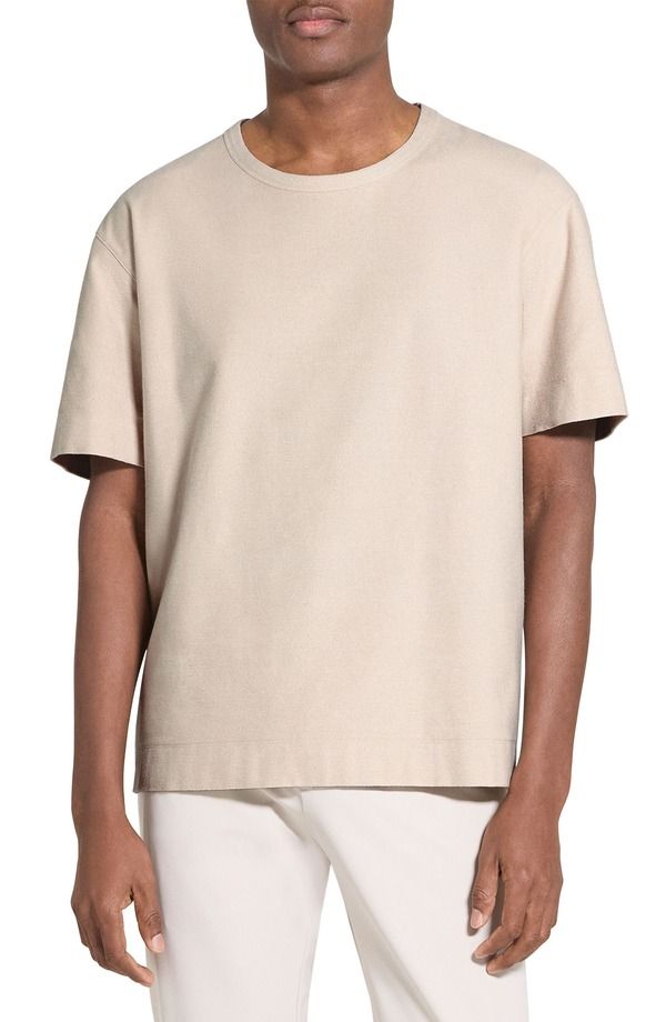 セオリー メンズ トップス Tシャツ パイル Theory Boxy Terry Cloth TShirt Warm Silver Cloud シルバー