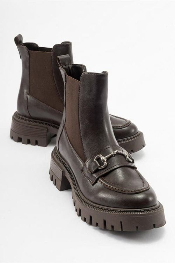 プロローグシューズ レディース ブーツ・レインブーツ チェルシーブーツ チェルシー Prologue Shoes Vesper Buckled Chelsea Boot Brown Faux Leat
