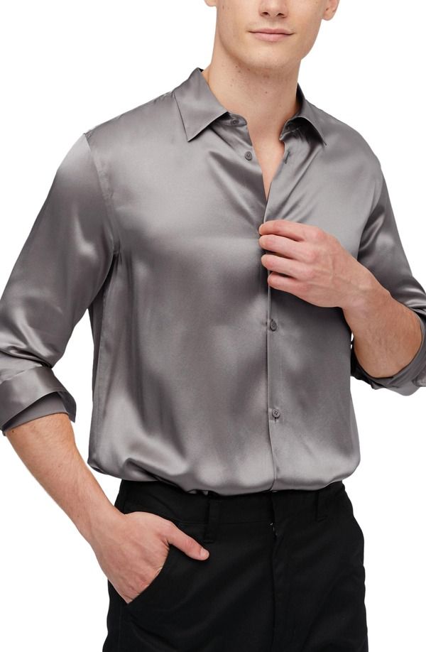 リリーシルク レディース トップス シャツ Lilysilk Womens Mulberry Silk Basic Menshirt Dark Gray グレー