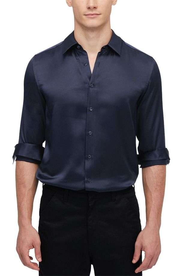 リリーシルク レディース トップス シャツ Lilysilk Womens Mulberry Silk Basic Menshirt Navy Blue ネイビー