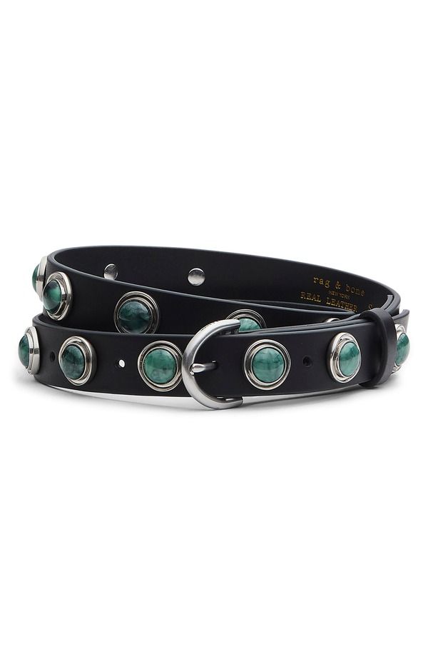 ラグアンドボーン レディース アクセサリー ベルト レザー rag bone Celia Studded Stone Leather Belt Black ブラック