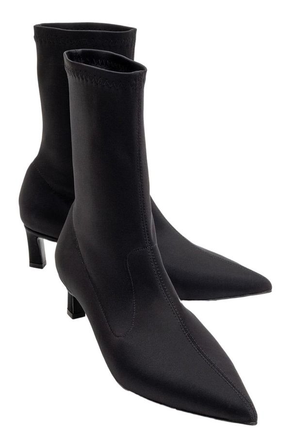 プロローグシューズ レディース ブーツ・レインブーツ Prologue Shoes Lewin Pointed Toe Stiletto Boot Black Faux Stretch Leather