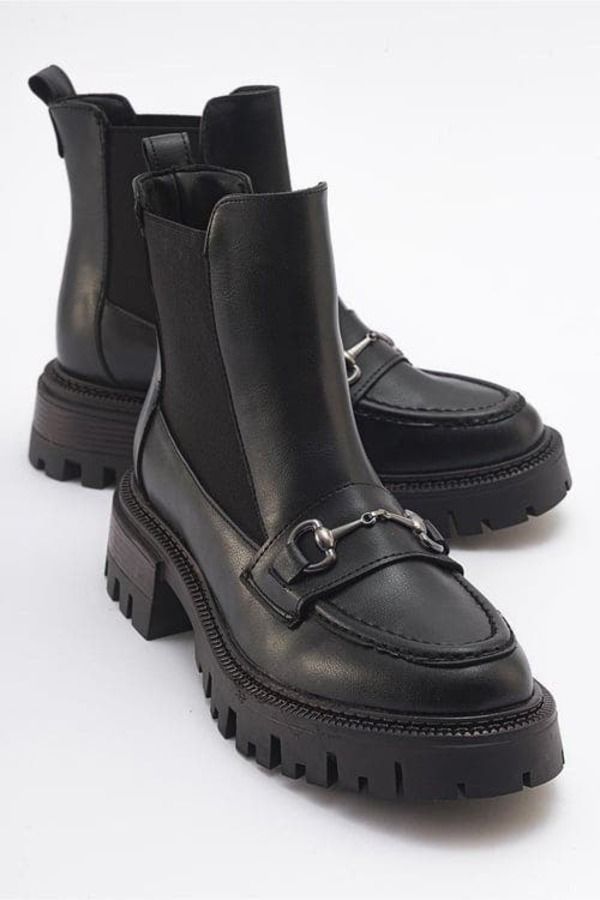 プロローグシューズ レディース ブーツ・レインブーツ チェルシーブーツ チェルシー Prologue Shoes Vesper Buckled Chelsea Boot Black Faux Leat