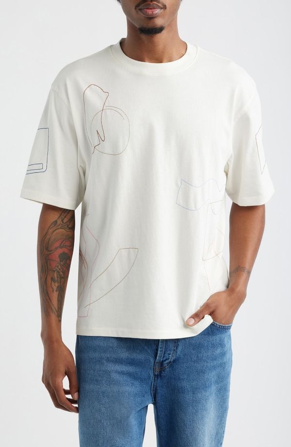 ワックスロンドン メンズ トップス Tシャツ Wax London Milton Shapescribblembroidery TShirt Ecru エクリュ