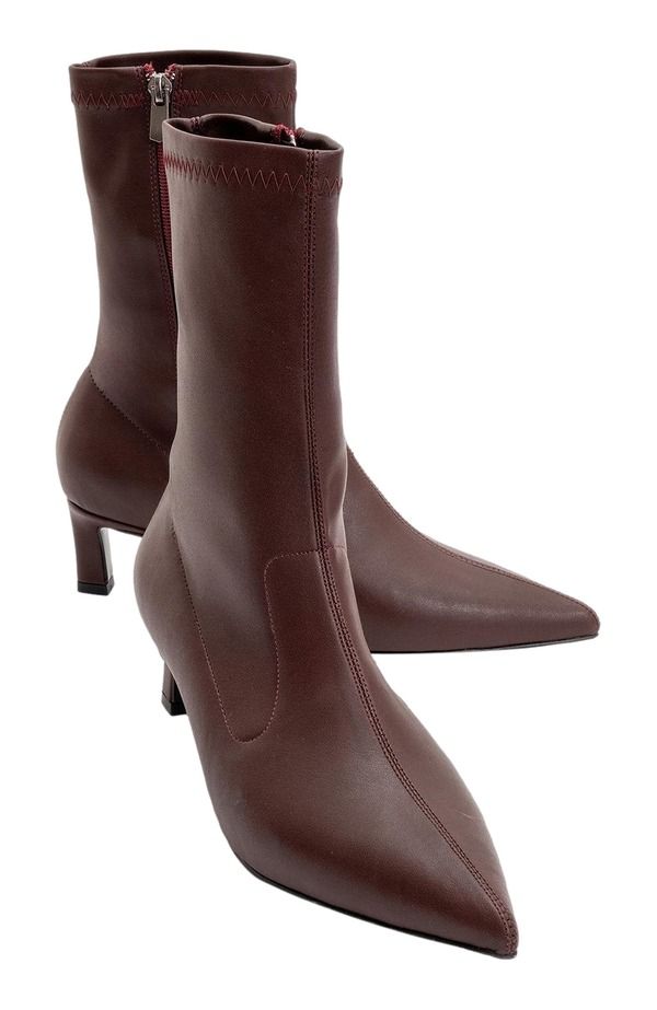 プロローグシューズ レディース ブーツ・レインブーツ Prologue Shoes Lewin Pointed Toe Stiletto Boot Burgundy Faux Leather バーガン