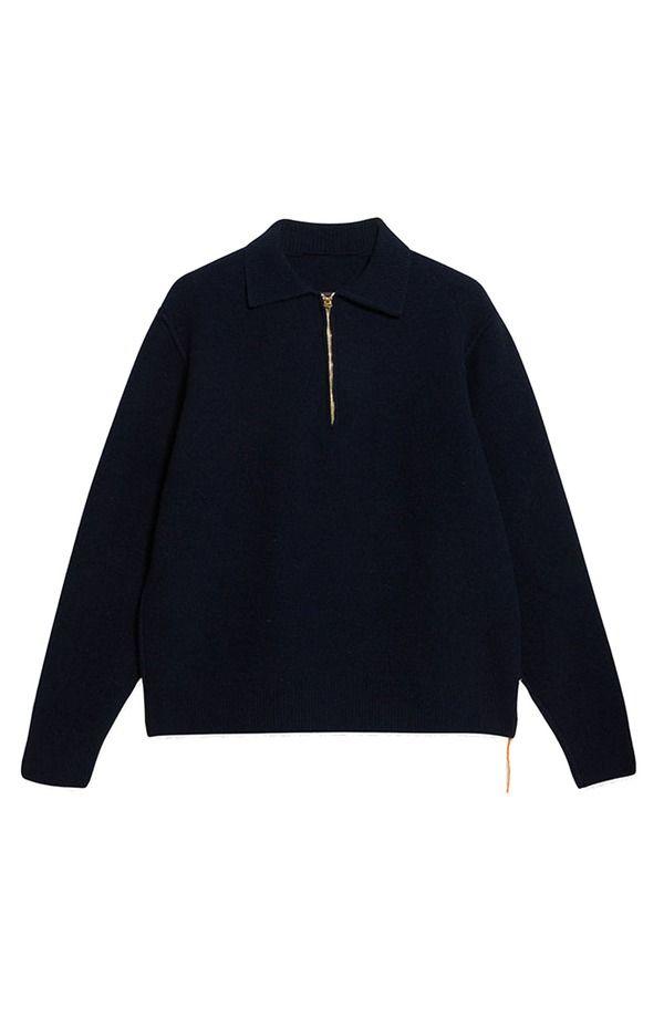 フォルテラ メンズ アウター パーカー・スウェット ウール セーター Fortela Yale Wool Sweater with Collar and Zip Navy Blue ネイビー