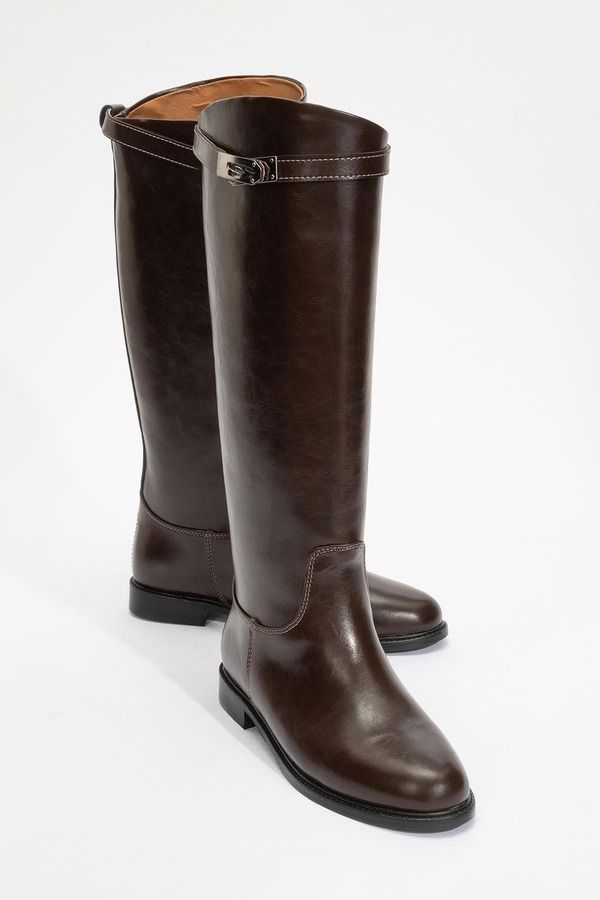 プロローグシューズ レディース ブーツ・レインブーツ Prologue Shoes Yoko Knee High Boot Brown Faux Leather ブラウン