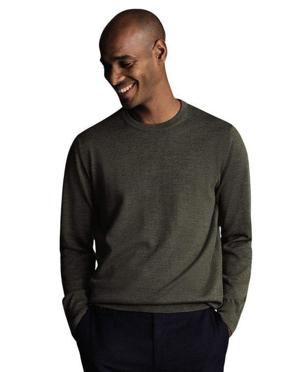 チャールズティリット メンズ アウター パーカー・スウェット クルーネック セーター Charles Tyrwhitt Pure Merino Crew Neck Sweater Olive Gree