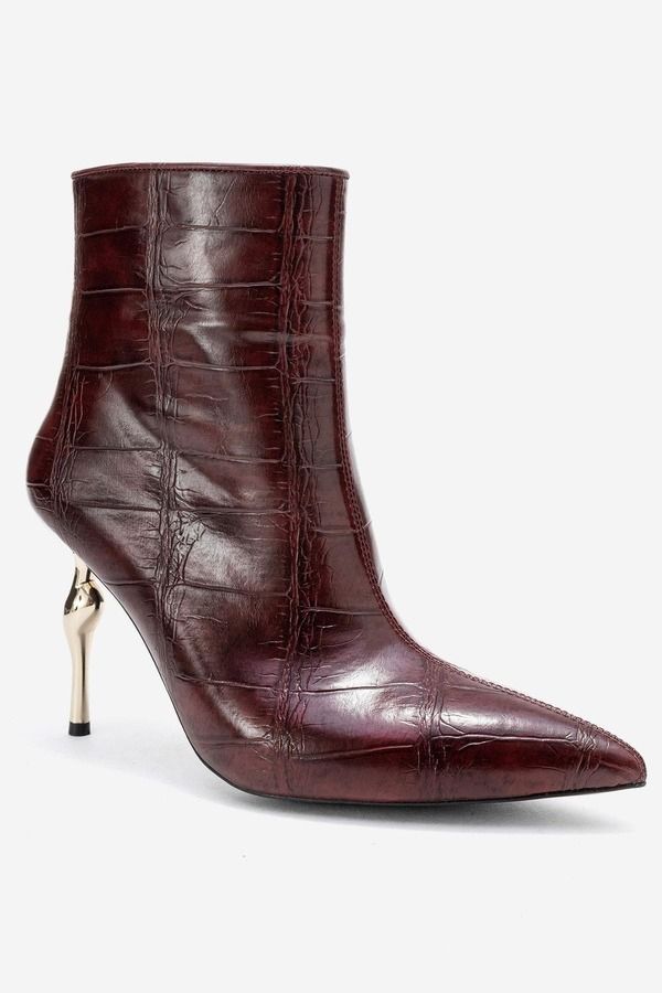 プロローグシューズ レディース ブーツ・レインブーツ Prologue Shoes Crista Pointed Toe Bootie Burgundy Print Faux Leather バーガン