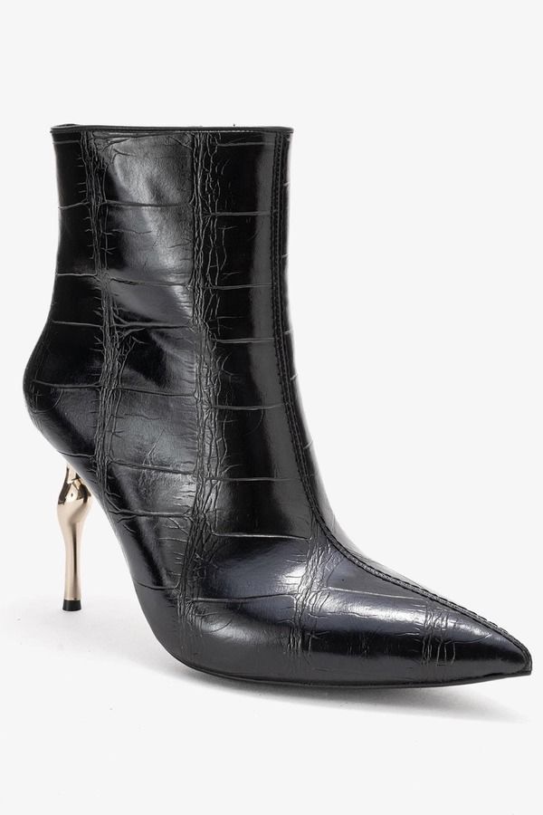 プロローグシューズ レディース ブーツ・レインブーツ Prologue Shoes Crista Pointed Toe Bootie Black Print Faux Leather ブラック