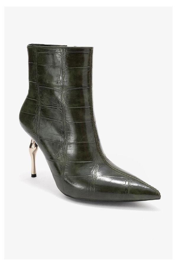 プロローグシューズ レディース ブーツ・レインブーツ Prologue Shoes Crista Pointed Toe Bootie Green Print Faux Leather グリーン