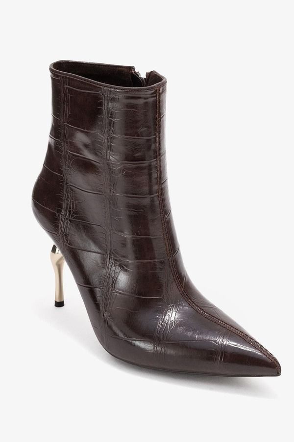 プロローグシューズ レディース ブーツ・レインブーツ Prologue Shoes Crista Pointed Toe Bootie Brown Print Faux Leather ブラウン