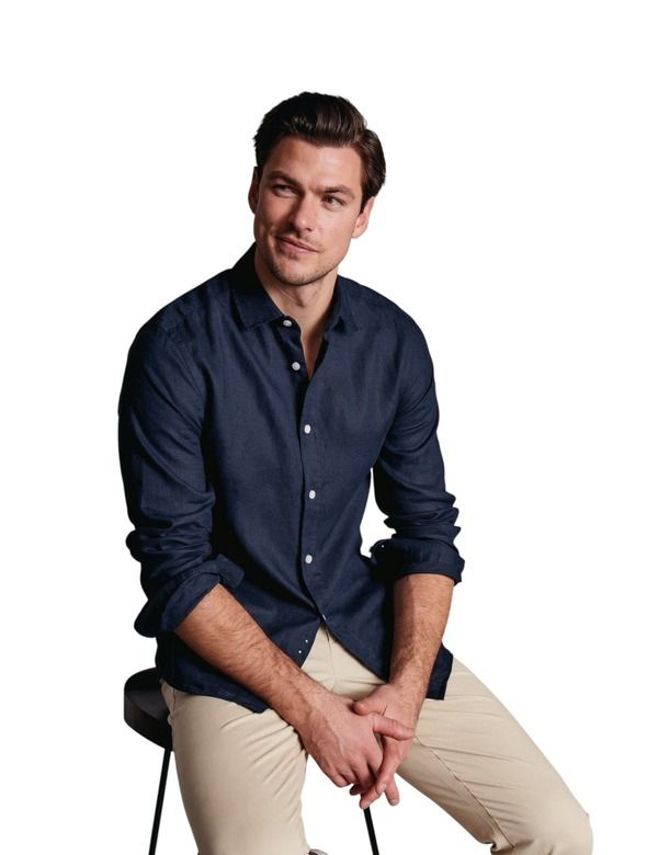 チャールズティリット メンズ トップス シャツ リネン Charles Tyrwhitt Plain Pure Linen Shirt Navy ネイビー