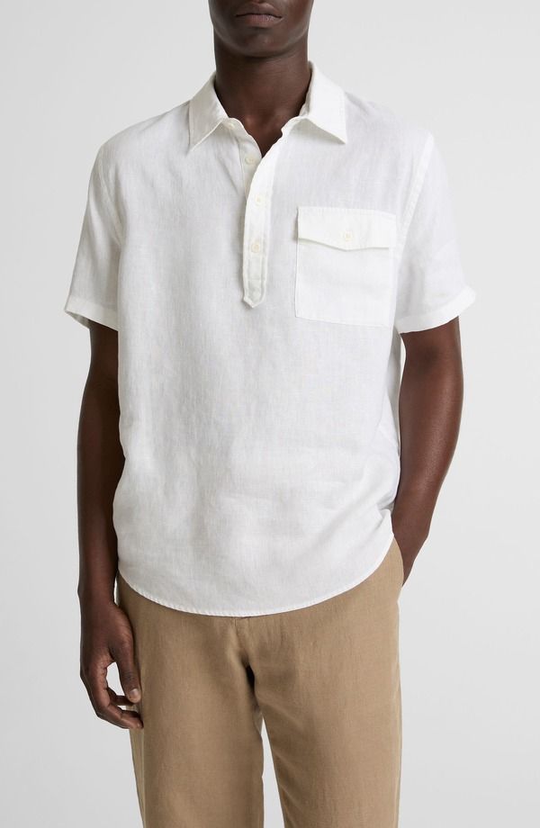 ヴィンス メンズ トップス シャツ リネン Vince Short Sleeve Linen Popover Shirt Optic White ホワイト