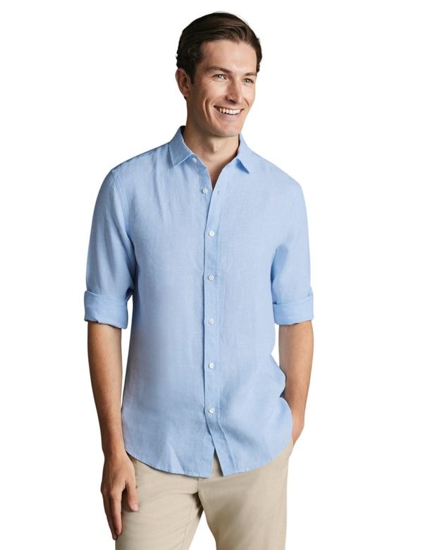 チャールズティリット メンズ トップス シャツ リネン Charles Tyrwhitt Plain Pure Linen Shirt Sky Blue ブルー