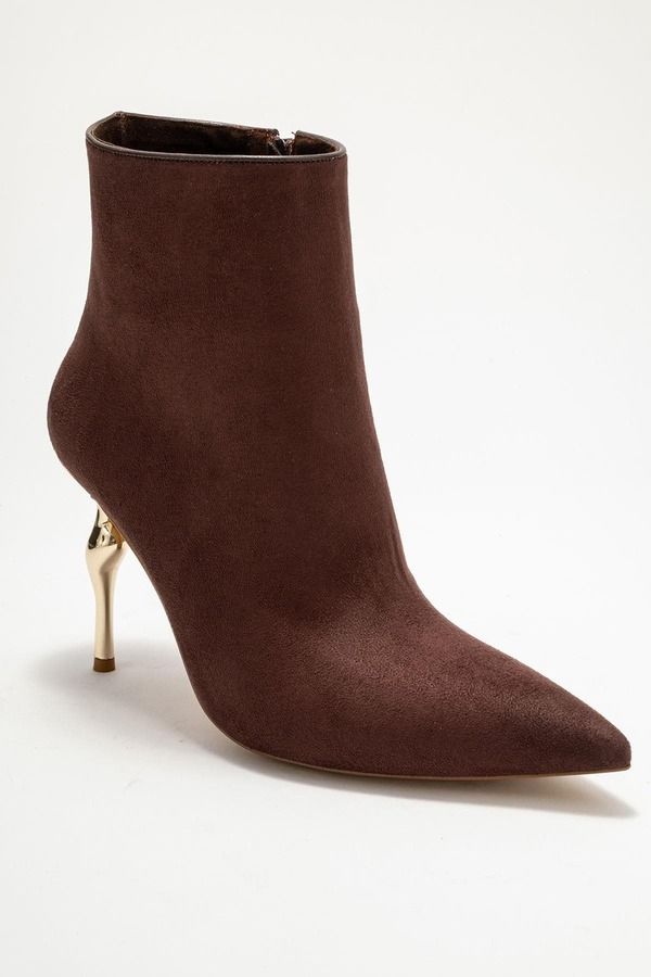 プロローグシューズ レディース ブーツ・レインブーツ Prologue Shoes Crista Pointed Toe Bootie Brown Suede Faux Leather ブラウン