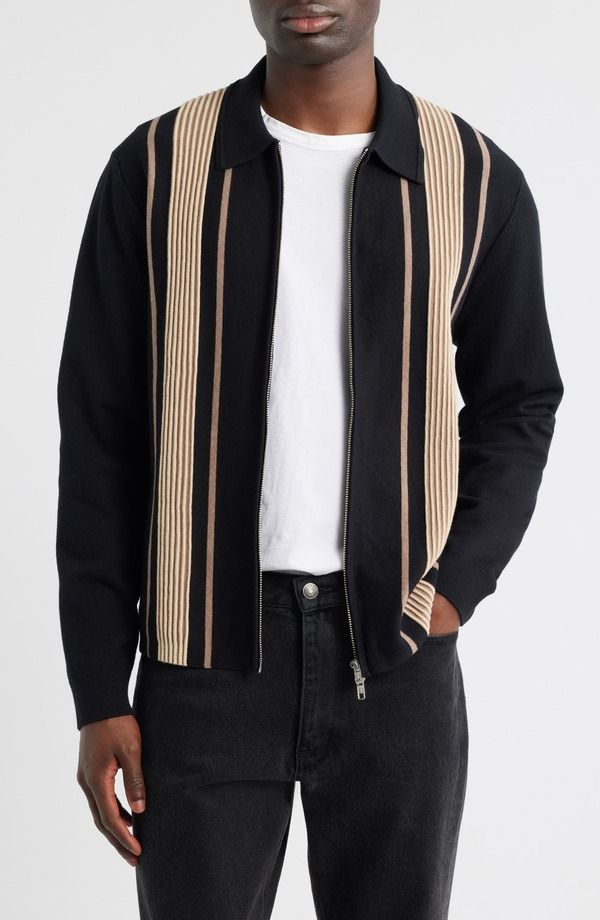 ワックスロンドン メンズ トップス シャツ コットン Wax London Lennox Stripe Cotton Cashmere ZipUp Shirt Black Beige ブラック