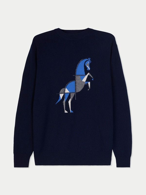 ゴビ カシミヤ メンズ アウター パーカー・スウェット セーター Gobi Cashmere Horse Intarsia Sweater Navy ネイビー