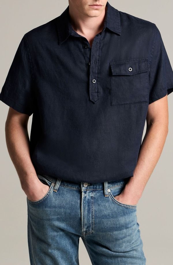 ヴィンス メンズ トップス シャツ リネン Vince Short Sleeve Linen Popover Shirt Coastal