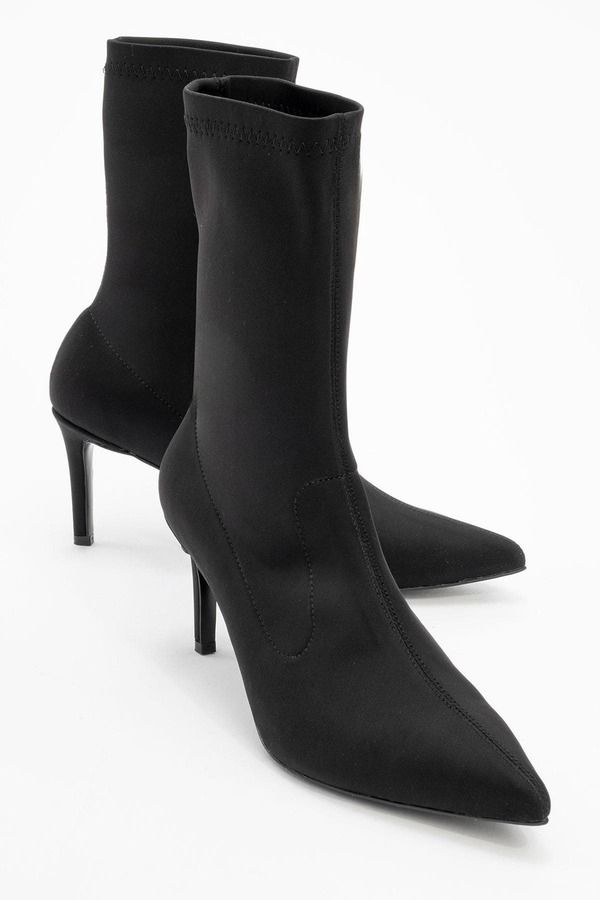 プロローグシューズ レディース ブーツ・レインブーツ Prologue Shoes Thalin Zip Stiletto Boot Black Stretch Faux Leather ブラック