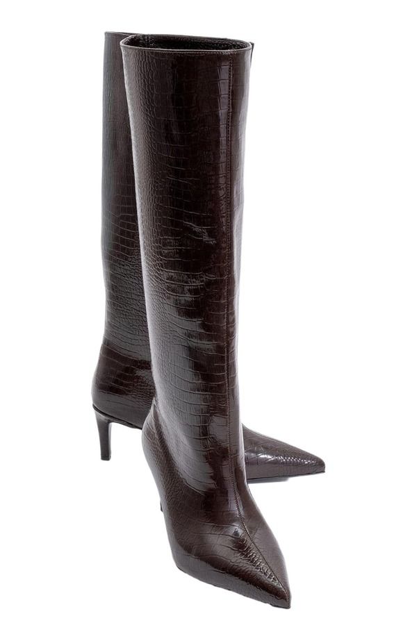 プロローグシューズ レディース ブーツ・レインブーツ ヒール Prologue Shoes Cassandra Higheel Boot Brown Print Faux Leather ブラウン