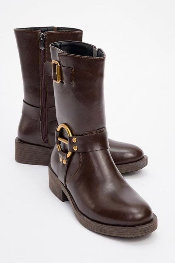 プロローグシューズ レディース ブーツ・レインブーツ Prologue Shoes Fies Buckled Boot Brown Faux Leather ブラウン