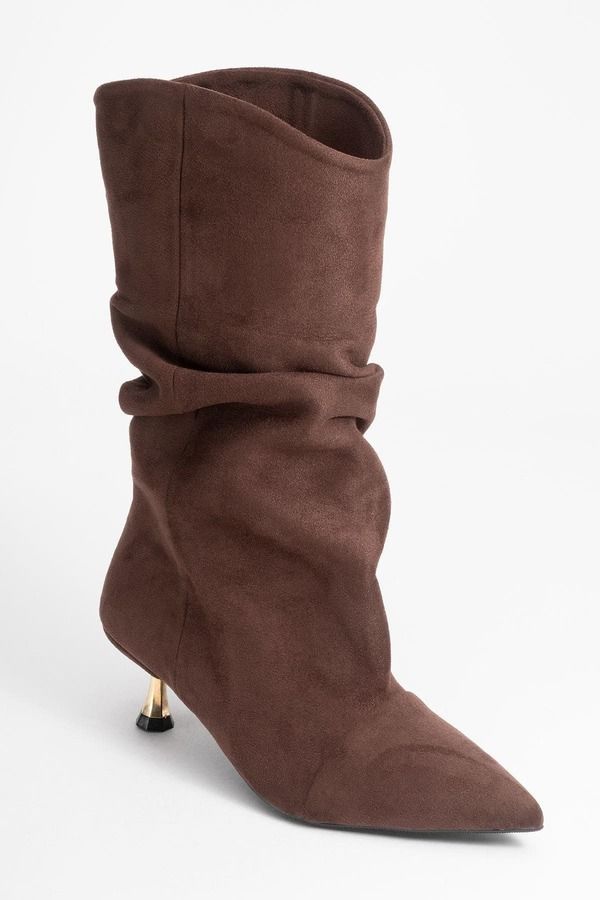 プロローグシューズ レディース ブーツ・レインブーツ Prologue Shoestein Pointed Toe Boot Brown Suede Faux Leather ブラウン