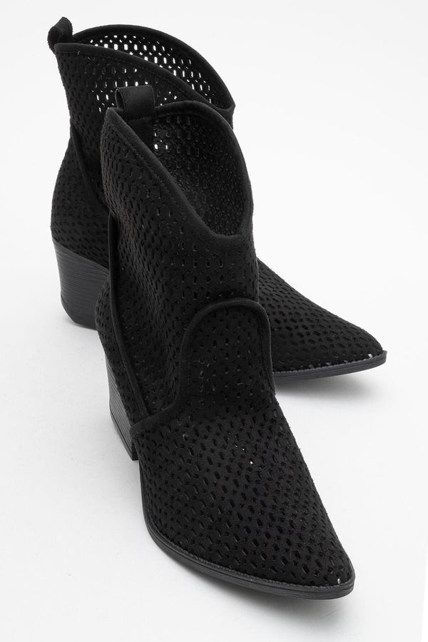 プロローグシューズ レディース ブーツ・レインブーツ ヒール Prologue Shoes Pera Block Heel Summer Boot Black Faux Leather ブラック