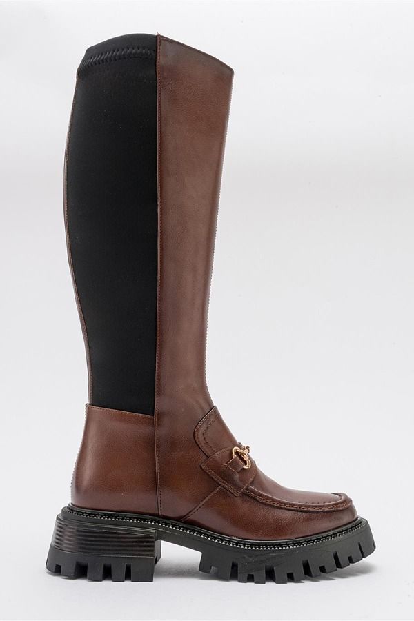 プロローグシューズ レディース ブーツ・レインブーツ Prologue Shoes Chapel Buckle Stretch Boot Cognac Stretch Faux Leather
