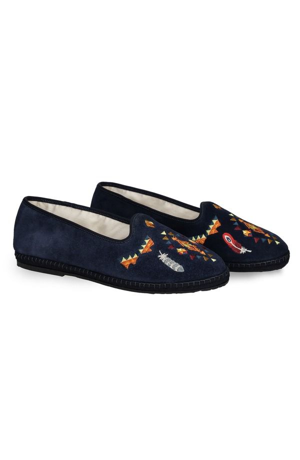 フォルテラ レディース シューズ サンダル スエード レザー Fortela Frutate Friulane Suede Leather Embroidery Navy Blue ネイビー