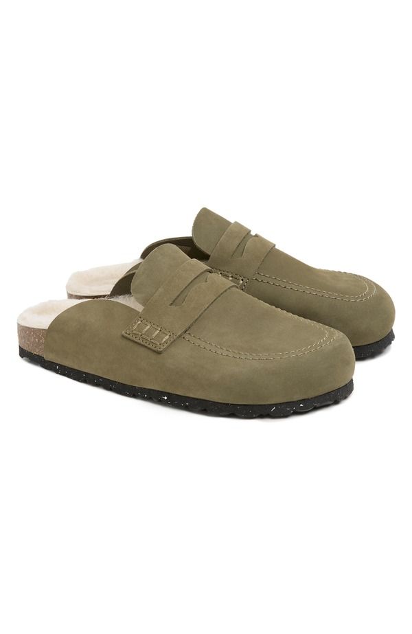 ケルティックアンドコー レディース シューズ スリッポン・ローファー Celtic Co Sheep Lined Penny Loafer Clog Khaki カーキ