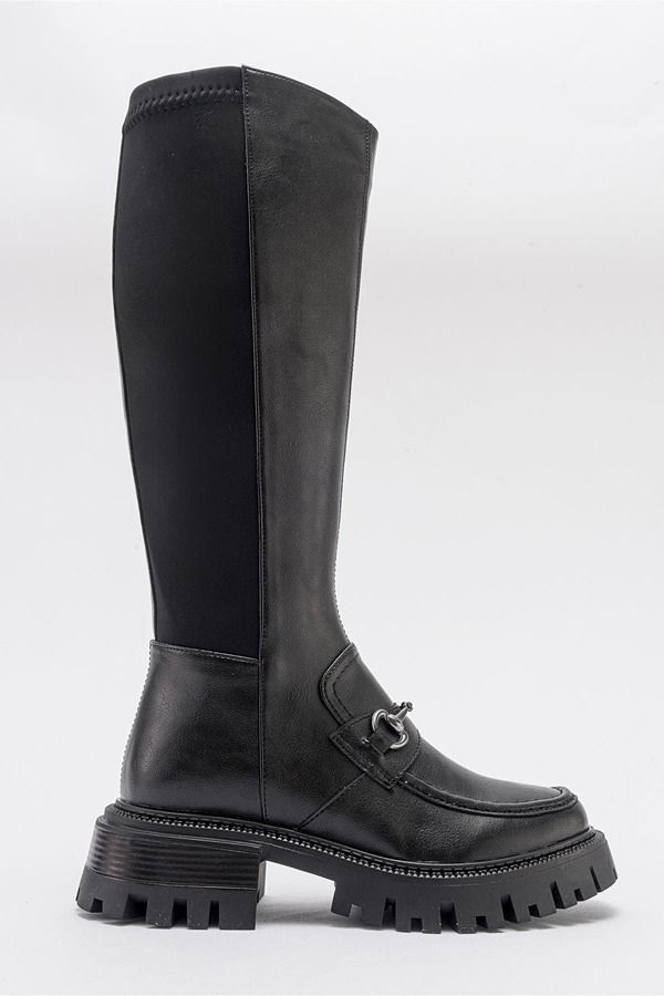 プロローグシューズ レディース ブーツ・レインブーツ Prologue Shoes Chapel Buckle Stretch Boot Black Stretch Faux Leather ブラック