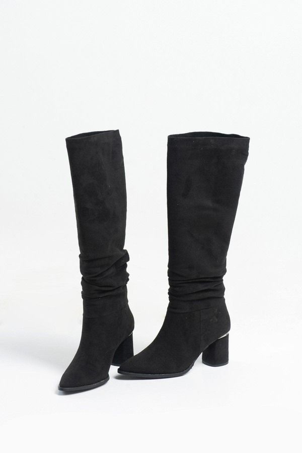 プロローグシューズ レディース ブーツ・レインブーツ ヒール Prologue Shoes Vianella Block Heel Knee High Boot Black Suede Faux Le