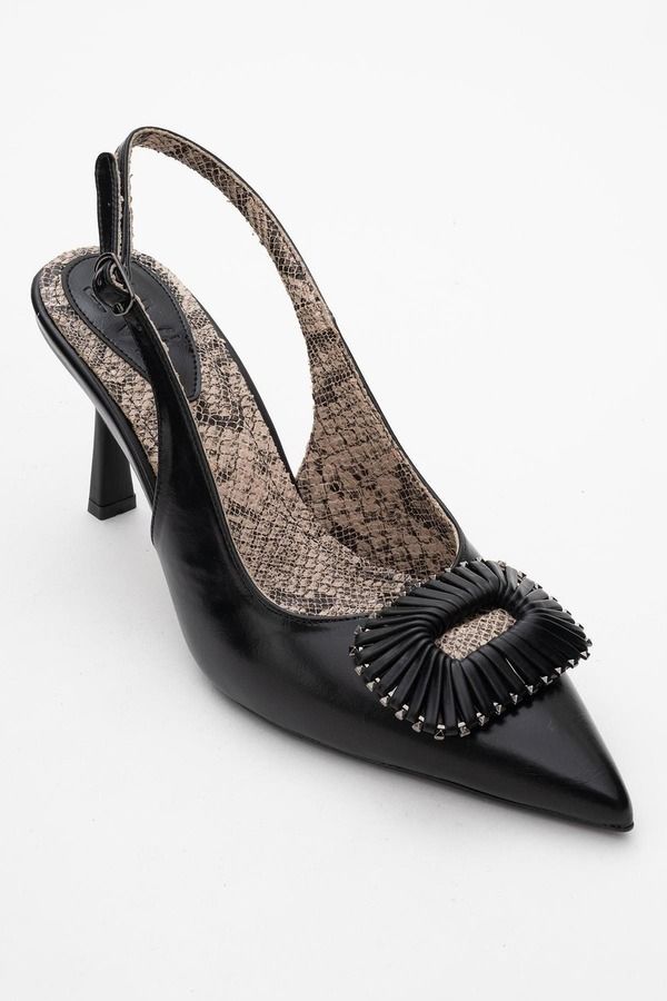 プロローグシューズ レディース パンプス Prologue Shoespera Buckled Pointed Toe Pump Black Pattern ブラック