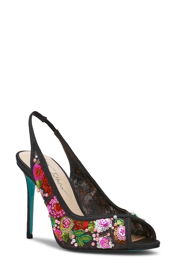 ベッツィジョンソン レディース シューズ サンダル スパンコール Betsey Johnson Gerri Sequin Slingback Sandal Black Floral ブラック