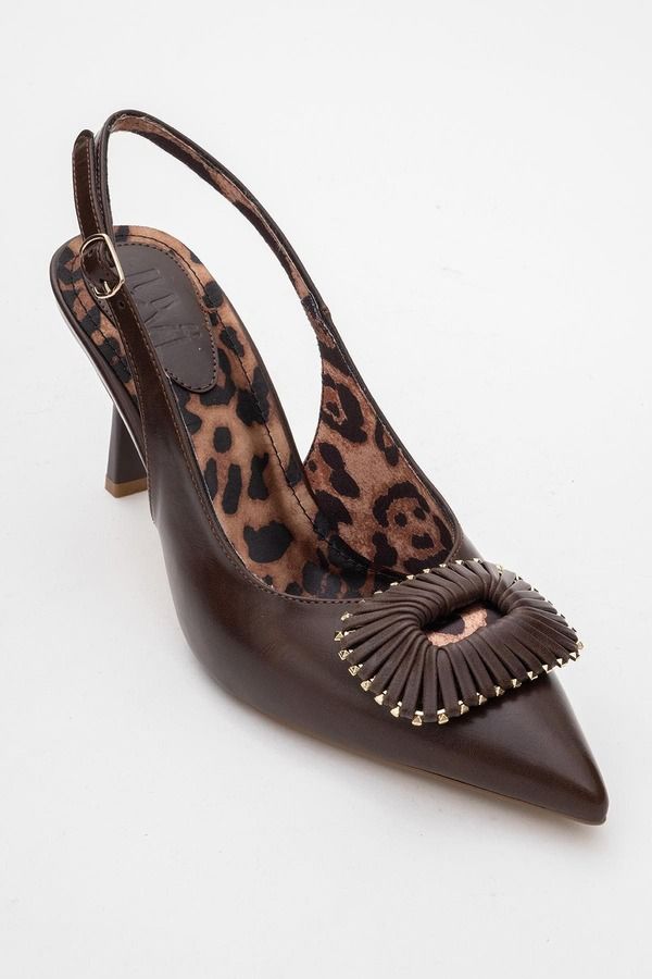 プロローグシューズ レディース パンプス Prologue Shoespera Buckled Pointed Toe Pump Brown Pattern ブラウン