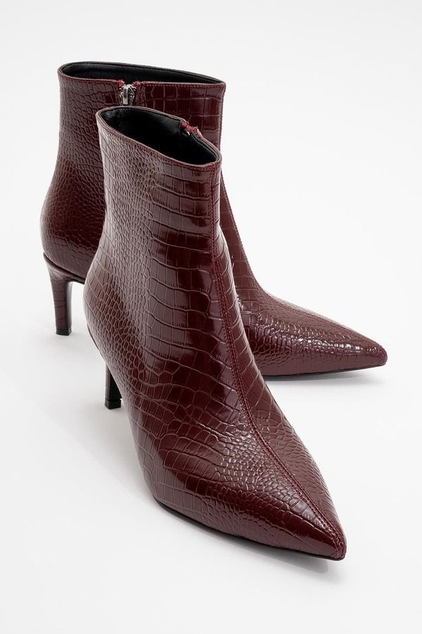 プロローグシューズ レディース ブーツ・レインブーツ Prologue Shoes Noya Stiletto Boot Burgundy Patent Faux Leather バーガンディ