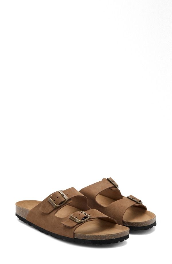 マンゴ レディース シューズ サンダル MANGO Double Buckle Slide Sandal Brown ブラウン