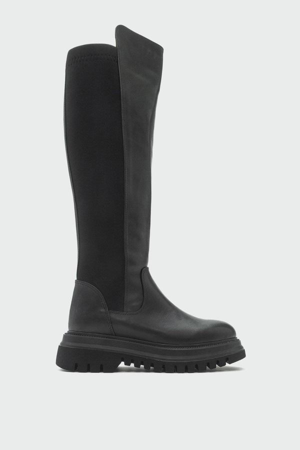 プロローグシューズ レディース ブーツ・レインブーツ Prologue Shoes Paul Stretch Knee High Boot Black Stretch Faux Leather ブラッ