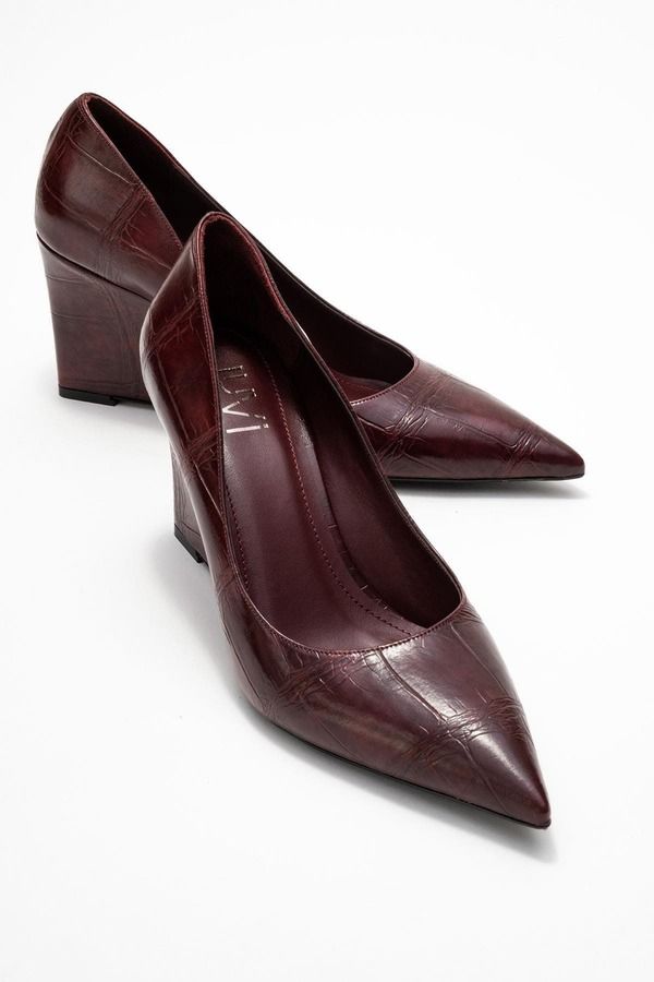 プロローグシューズ レディース ヒール Prologue Shoes Puera Pointed Toe Wedge Pump Burgundy Printed バーガンディ