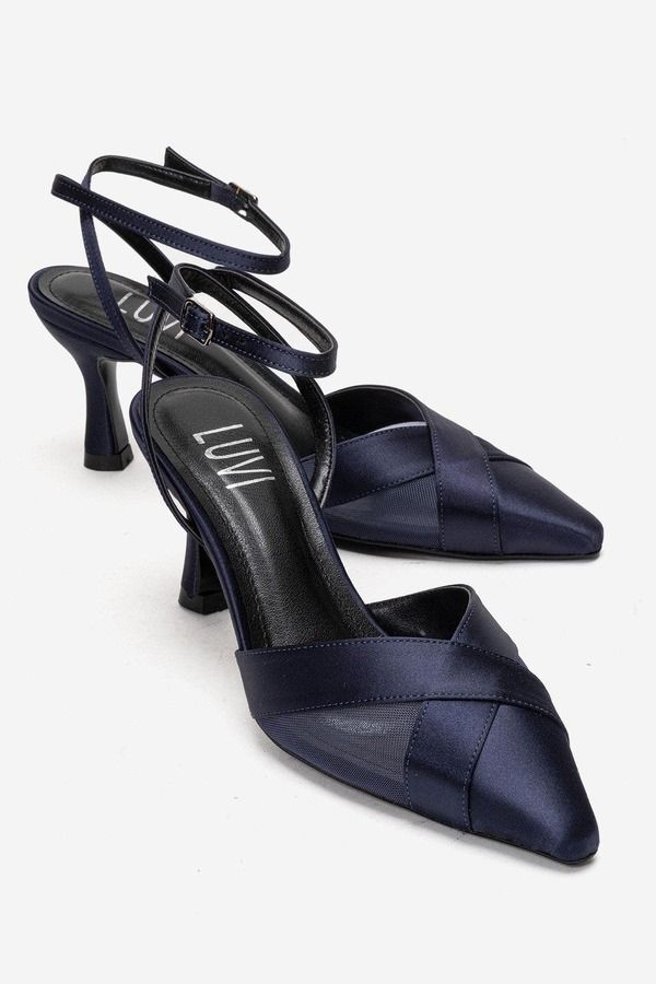 プロローグシューズ レディース パンプス Prologue Shoestela Stiletto Pump Navy Satin ネイビー