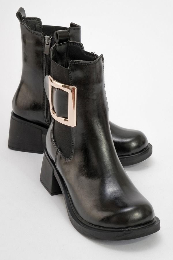 プロローグシューズ レディース ブーツ・レインブーツ ヒール Prologue Shoes Moriah Buckle Block Heel Boot Black Faux Leather ブラック