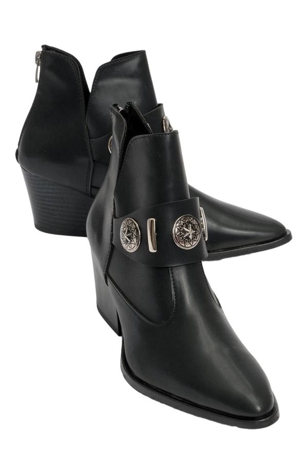 プロローグシューズ レディース ブーツ・レインブーツ ヒール Prologue Shoes Kenda Buckle Block Heel Boot Black Faux Leather ブラック
