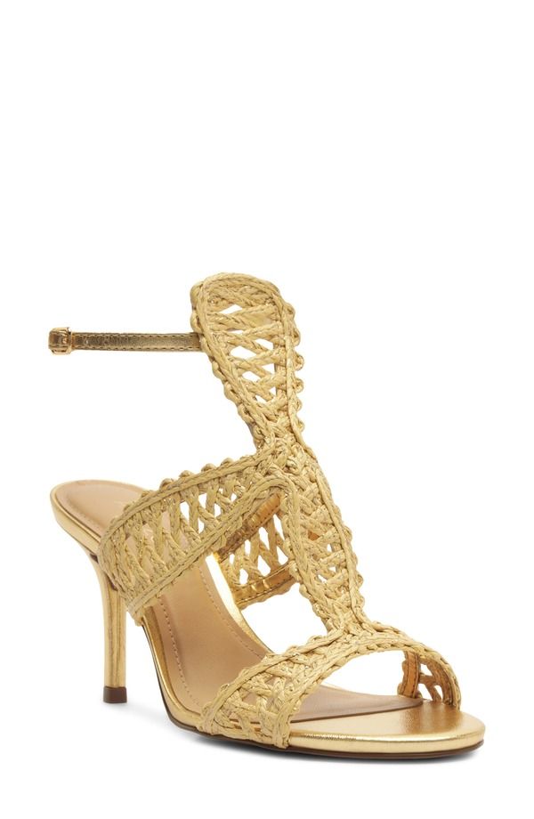 アレッツォ レディース シューズ ヒール サンダル アンクル Arezzo Ciarankle Strap Sandal Beige Knit Gold ベージュ