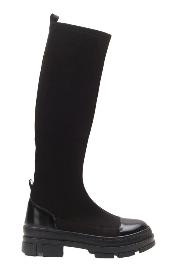 プロローグシューズ レディース ブーツ・レインブーツ スキューバ Prologue Shoes Bella Stretch Scuba Knee High Boot Black Faux Leathe