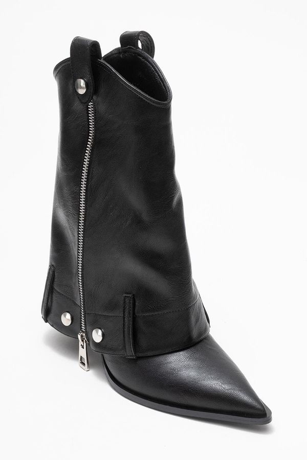 プロローグシューズ レディース ブーツ・レインブーツ ヒール Prologue Shoes Lola Zipointed Toe Heel Boot Black Faux Leather ブラック