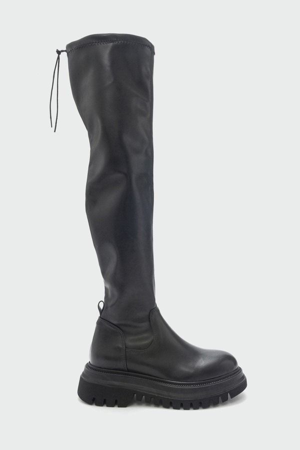 プロローグシューズ レディース ブーツ・レインブーツ Prologue Shoes Chip Knee Over Boot Black Faux Leather ブラック