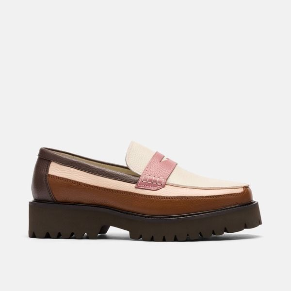 マークノーラン レディース シューズ スリッポン・ローファー レザー MARC NOLAN Ms Adler Leather Lug Penny Loafers BrownCreamPink クリーム